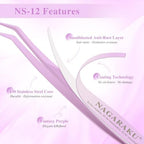 NAGARAKU DIY Cluster Lashes Tweezers, NS-01 Non-stick DIY Tweezer Eyelash Applicator Nano Anti-Stick Coating Precision Pinzas Light Ergonomic for Flawless DIY Lash Extensions Makeup