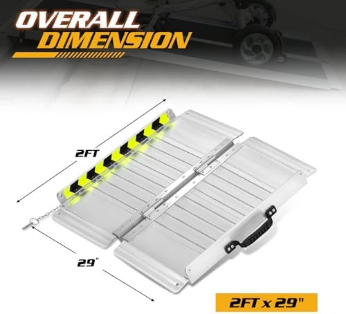 Magshion 2FT Portable Wheelchair Ramp, Folding Aluminum Handicap Threshold Ramp with Non-Slip Surface, 800lbs Capacity Wide Access Ramp for Home Steps, Doorways, Scooters, Mobility Equipment (Silver)