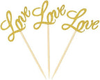 Love Cupcake Toppers, 48Pcs Gold Glitter Dessert Food Cake Picks for Baby Shower Wedding Engagement Bridal Birthday Party Supplies