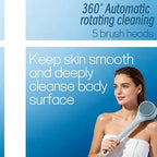 Electric Body Brush Back Scrubber for Shower, Waterproof Long Dual Handle Power Body Scrubber with 4 Heads, Rechargeable Bath Brush & 2 Speeds, for Cleansing, Exfoliating and Massaging Skin