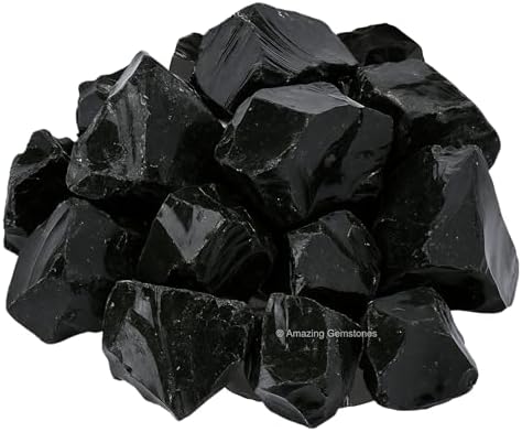 Amazing Gemstone Black Obsidian Rock Crystals and Healing Stones, Natural Raw for Tumbling and DIY, Obsidiana Negra Original (2 Pieces)