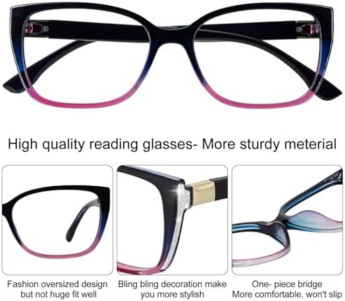 OCCI CHIARI Fashion Reading Glasses for Women 1.25 Oversized Readers 0 1.0 1.25 1.5 1.75 2.0 2.25 2.5 2.75 3.0 3.5 4.0 5.0 6.0 (Black-Purple,1.25+)