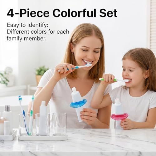 4 Pcs Toothpaste Tube Squeezer, Hanging Toothpaste Dispenser Clip Tube Squeezer Tool for Bathroom Organization, Facial Cleanser, Creams & Paint