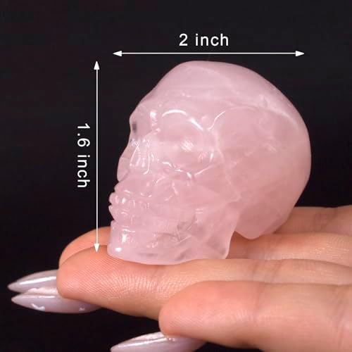2inch Crystal Rose Quartz Carved Skull Statue Spiritual Decor Skull Bathroom Decor Bathroom Decor Home Office Decoration Hand Carved Gemstone Reiki Healing for Woman Gift.