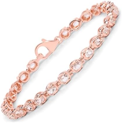 Fine Color Jewels Genuine Morganite Tennis Bracelet 925 Sterling Silver 18K Rose Gold Plated 3.75 Carat 25 Oval Cut Stones Prong Setting Box Clasp 7.5 Inch Length