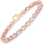 Fine Color Jewels Genuine Morganite Tennis Bracelet 925 Sterling Silver 18K Rose Gold Plated 3.75 Carat 25 Oval Cut Stones Prong Setting Box Clasp 7.5 Inch Length