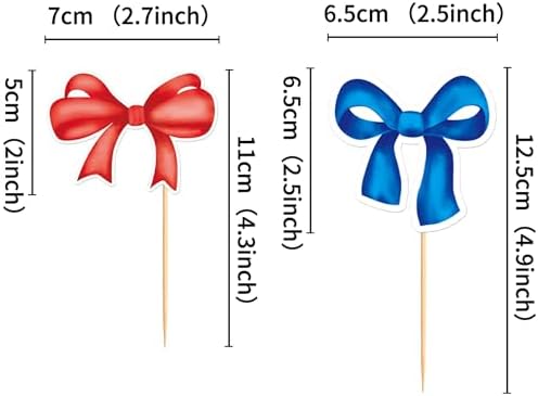 Ercadio 24Pcs Red Blue Bowknot Cupcake Toppers Bow Tie Cupcake Picks Baby Shower Cake Topper Decorations for Kids Birthday Wedding Party Cake Decorations Supplies