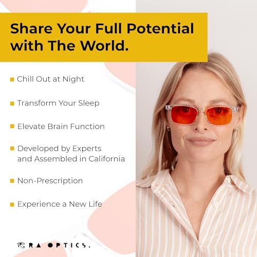 Ra Optics Popp Frame with Sunset Lenses - Science-Based Blue Light Glasses Increase Sleep Quality - Premium Glasses for Men and Women Block Blue Light From Screens