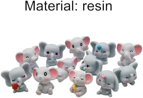 12Pcs Mini Elephant Figurines Miniature Resin Elephants Figures Cute Cake Toppers for DIY Micro Moss Landscapes Terrarium Fairy Garden Party Decorations
