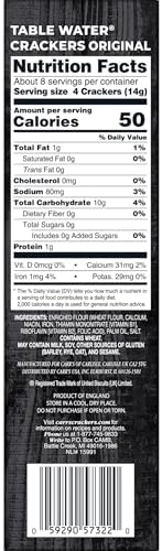 Carr's Table Water Crackers, Baked Snack Crackers, Party Snacks, Original, 4.25oz Box (1 Box)