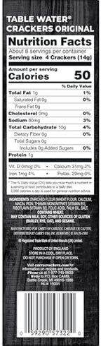 Carr's Table Water Crackers, Baked Snack Crackers, Party Snacks, Original, 4.25oz Box (1 Box)