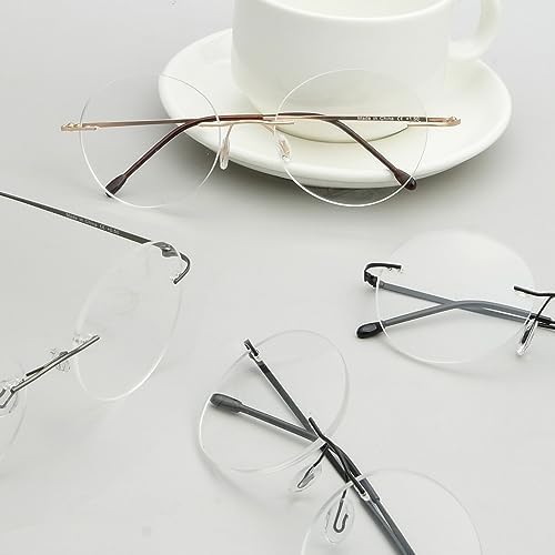 Eyekepper 4-Pack Round Rimless Metal Reading Glasses Women Men - Circle Frameless Readers Black/Gunmetal/Sliver/Gold +0.00