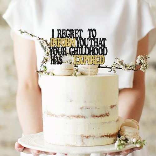 Rsstarxi 1 Pack 18th Birthday Cake Topper Glitter 18th Birthday Decorations I Regret to Inform You That Your Childhood Has Expired Cake Picks for Girls Boys 18th Birthday Party Cake Decorations
