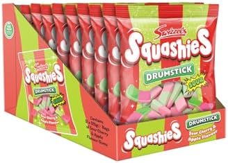 Drumstick Squashies Sour Cherry & Apple Flavored Chewy Candy, 120g Bags, Pack of 12