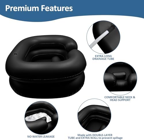 BIRDDIE Inflatable Hair Washing Shampoo Basin, Portable Hair Washing Bowl for Bedridden, Disabled, Injured, Elderly, Shampoo Bowl for Dreadlocks and at Home (Black)