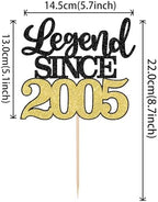 1 PCS Legend Since 2005 Cake Topper Black Gold Glitter Twenty One Happy 21st Birthday Cake Pick Hello 21 Cheers to 21 Years Cake Decoration for 21st Birthday Anniversary Party Decorations Supplies