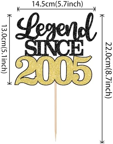 1 PCS Legend Since 2005 Cake Topper Black Gold Glitter Twenty One Happy 21st Birthday Cake Pick Hello 21 Cheers to 21 Years Cake Decoration for 21st Birthday Anniversary Party Decorations Supplies