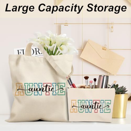 Cat Mom Auntie Physical Therapy Gifts Cosmetic Bags Canvas Tote Bag Christmas Gifts for Women Friend Aunt Therapist
