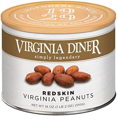 Virginia Diner Blister Roasted Salted XL Red Skin Virginia Peanuts Gourmet All Natural Non GMO 18 oz Can