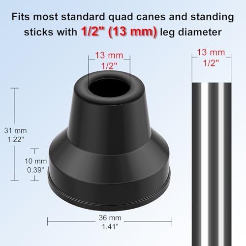 supregear Quad Cane Tips (Set of 12), Rubber Heavy Duty Non-Slip Extreme Grip Cane Replacement Foot - Accessories for Walking and Standing Stick for Women Men Seniors Elderly
