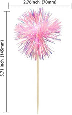Gyufise 30Pcs Foil Firework Cupcake Toppers Sparkle Tinsel Cake Toppers Tinsel Drink Cake Decoration Cocktail Picks for Birthday Wedding Graduation Party Supplies Dark Pink