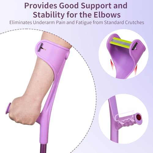 2 Pcs Forearm Crutches for Adults,Folding Walking Cane,10-Level Height Adjustment,Lightweight Aluminum Walking Aid,Rubber Grip, Slip-Resistant and Wear-Resistant,2-Pack Purple.