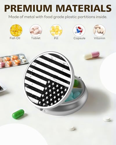 LRITER Pill Case, Portable Travel Pill Box, Pillbox Organizer, Cute Small Medicine Storage Container, Purse Accessories for Women, Men (American Flag)