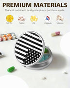 LRITER Pill Case, Portable Travel Pill Box, Pillbox Organizer, Cute Small Medicine Storage Container, Purse Accessories for Women, Men (American Flag)