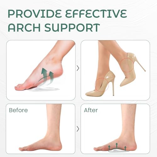 Arch Support Inserts Flat Feet - Welnove 8-Pair Gel Arch Support Insoles for Plantar Fasciitis, Foot Pain Fatigue Relief - Soft Heel Pads Adhesive Fit Most Shoes, Men Women, 0.47" Height