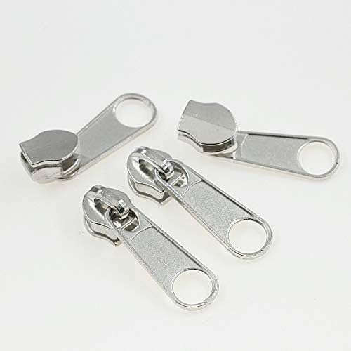 Leekayer 50PCS #5 Shiny Silver Pulls for Nylon Coil Zippers Metal Zipper Sliders for Jacket Luggage Purses Bags Bulk(Chrome) Brass Slider for Zipper