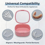 Ocircle Retainer Case with Mirror & Ventilation Holes, Compatible with Invisalign, Portable Mouth Guard Dental Storage Container, Compact Travel-Friendly Denture & Aligner Case(Pink)