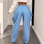 Women's Baggy Harem Jeans High Waist Loose Fit Ruched Floor Mopping Wide Leg Denim Street Hip Hop Jeans