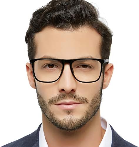 MARE AZZURO Reading Glasses Men Square Reader 0 1.0 1.25 1.5 1.75 2.0 2.25 2.5 2.75 3.0 3.5 4.0 5.0 6.0 (Black 200)