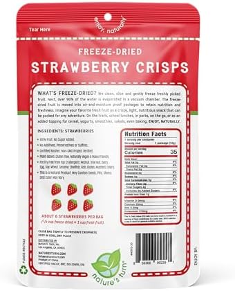 Nature's Turn Freeze-Dried Fruit Crisps – Healthy, Gluten-Free, Plant-Based, Crispy & Delicious Snack – Ideal for Cereal, & School On-the-Go Snacks – Strawberry, 24 Bags (0.35 oz Each)