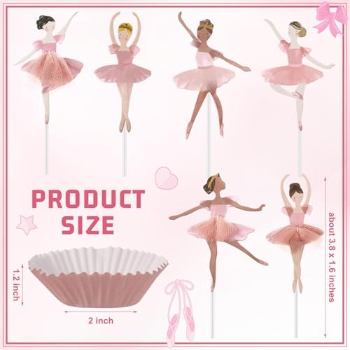 36 Ballerina Cupcake Kit Colorful Ballet Tutu Dancer Girls Cupcake Toppers Ballet Slipper Picks Dancing Cake Dessert Muffin Toppers for Wedding Baby Shower Birthday Party