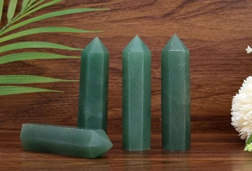LAIDANLA Green Aventurine Healing Crystals Wands 3.5-4" Polishing Natural Reiki Energy Wand Stone Hexagonal Point Large Crystal Gemstones for Meditation Therapy Crystal Grid Decoration 1Pcs