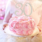 Ella Celebration 30 Cake Topper for 30th Birthday or Anniversary Silver Crystal Rhinestone Party Decoration (Silver)