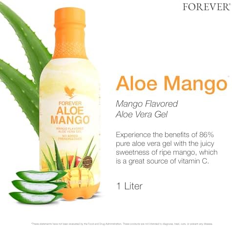 Forever Living - Forever Aloe Mango - Pure Aloe Vera Gel Infused with Mango - Gluten-Free and Vegan with Added Vitamin C - 1 Liter