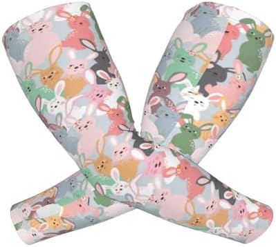 Funny Easter Bunny Eggs Arm Sleeves, Cooling Sun Protection Sports Sleeves for Men Women, Golf Basketball Arm Sleeves