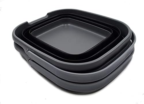 SAMMART 10L (2.6 Gallon) Collapsible Rectangular Handy Basket/Bucket (Grey/Black (Set of 2))