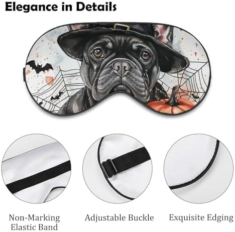 Halloween Dog Sleep Mask Cute French Bulldog Dog Pumpkins Blindfold for Adult Play Adjustable Soft Eye Sleep Mask for Men Women Travel Nap Games