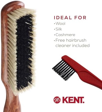 Kent CP6 Clothes Brush. 100% Natural Black & White Boar Bristle Lint Remover Especially for Cashmere, Wool and Silk for Keeping Delicate Fabrics Free from Fibres, Fluff and Pet Hair. Made in England