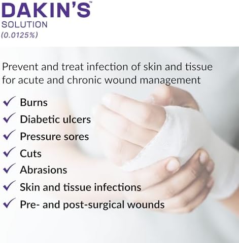 Dakin's Wound Cleanser Diluted 0.0125% Sodium Hypochlorite Solution for Acute and Chronic Wounds, Non-Cytotoxic Antimicrobial No-Rinse Formula, Gentle on Skin, Alcohol Free Wound Therapy, 16 oz Bottle