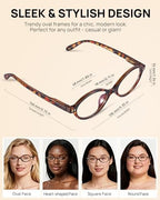 2 Pack Oval Blue Light Glasses for Women, Lightweight TR90 Small Frame with Spring Hinge for All-Day Comfort, Anti UV Glare & Eyestrain