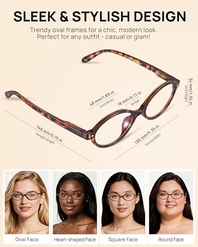 2 Pack Oval Blue Light Glasses for Women, Lightweight TR90 Small Frame with Spring Hinge for All-Day Comfort, Anti UV Glare & Eyestrain