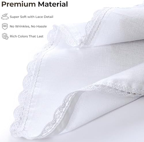 Ramanta Home White Coth Dinner Napkin Set of 12 Premium Easter Cotton 20X20 Inch Oversized Linen Flax Lace Soft & Durable Washable Ideal for Spring Basket Decor, Wedding Parties, Birthday
