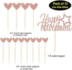 Sotpot 13PCS Rose Gold Glitter Happy Retirement Cake Topper with Heart Cupcake Toppers Retirement Cake Decoration for Retired Party Cake Decoration Party Supplies