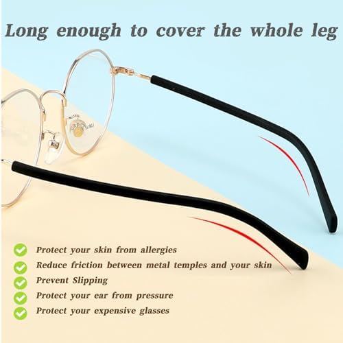 Eyeglass Replacement Temples,Anti-Slip Long Silicone Glasses End Tips Ear Sleeve for Thin Metal Glasses Legs