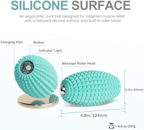Vibrating Massage Ball for Muscle Recovery, Silicone Myofascial Massage Ball, Plantar Fasciitis Relief,Hip & Psoas Release, Deep Tissue & Trigger Point Roller for Neck, Back, Foot (Blue)