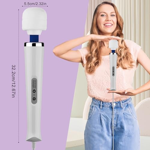 Wired Powerful Handheld Wand Massager, Strong Personal Vibration Massage for Sports Recovery, Back Muscle Aches, Whole Body Pain (White)